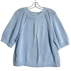 Sisley Relaxed Elegance Sweater Womens S Baby Blue Short Sleeve Knit Cotton